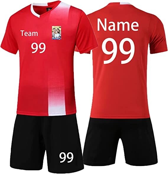 Personalized Soccer Jersey Short Kids Adults with Name Number Team and Logo RED&amp;BLACK