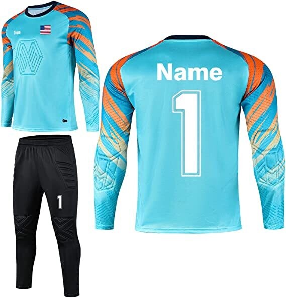 Youth Adults Goalkeeper Jersey Personalized with Name Team Number Logo Sky BLUE