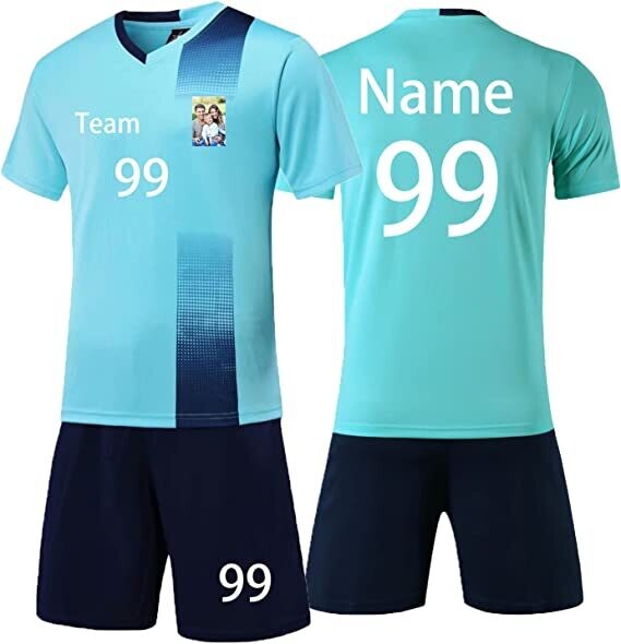 Personalized Soccer Jersey Short Kids Adults with Name Number Team and Logo TEAL&amp;BLACK