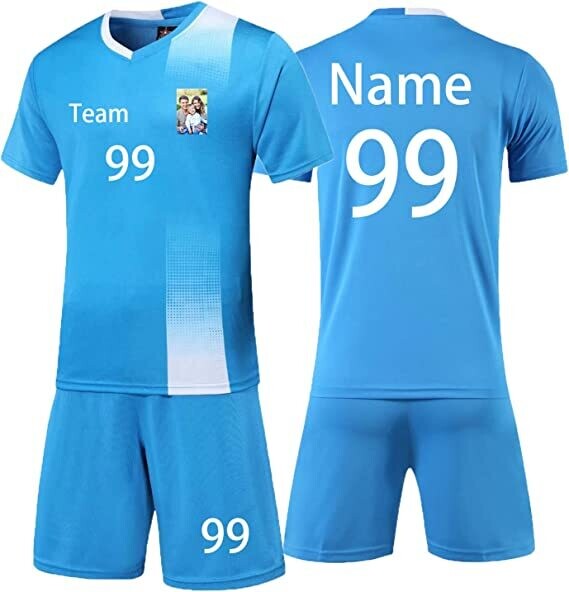 Personalized Soccer Jersey Short Kids Adults with Name Number Team and Logo SKY BLUE