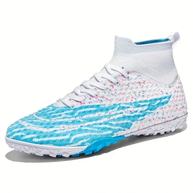 High Top Soccer Spike Turf Cleats White &amp; Blue
