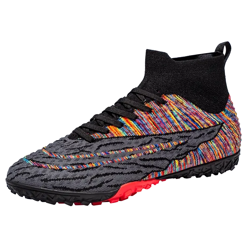 High Top Soccer Spike Turf Cleats Black &amp; Red