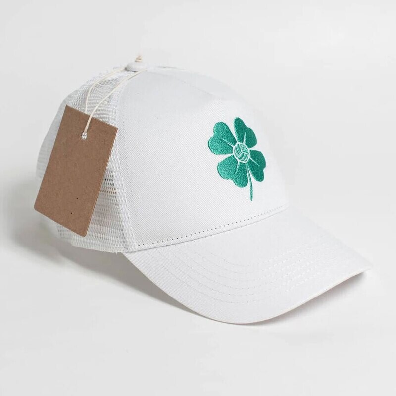 Trucker White with Green Flower