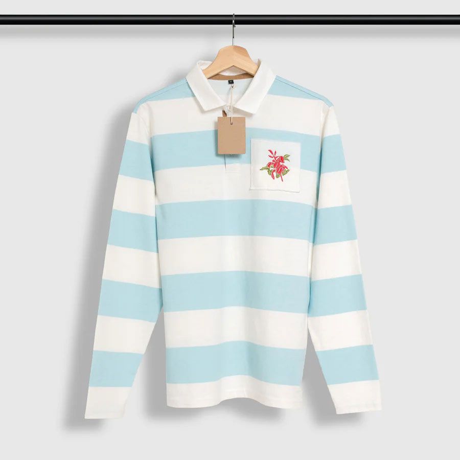 Sky Blue &amp; White Collar Long Sleeve T-shirt