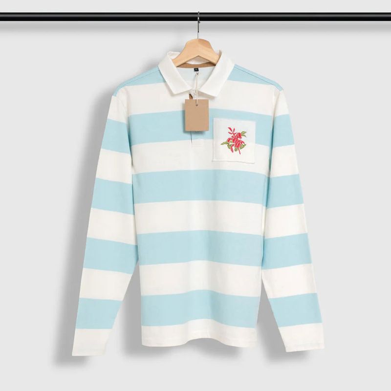 Sky Blue &amp; White Collar Long Sleeve T-shirt
