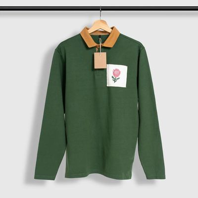 Dark Green Collar Long Sleeve T-shirt