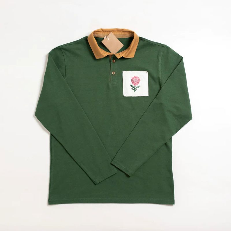 Dark Green Collar Long Sleeve T-shirt