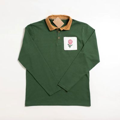 Dark Green Collar Long Sleeve T-shirt