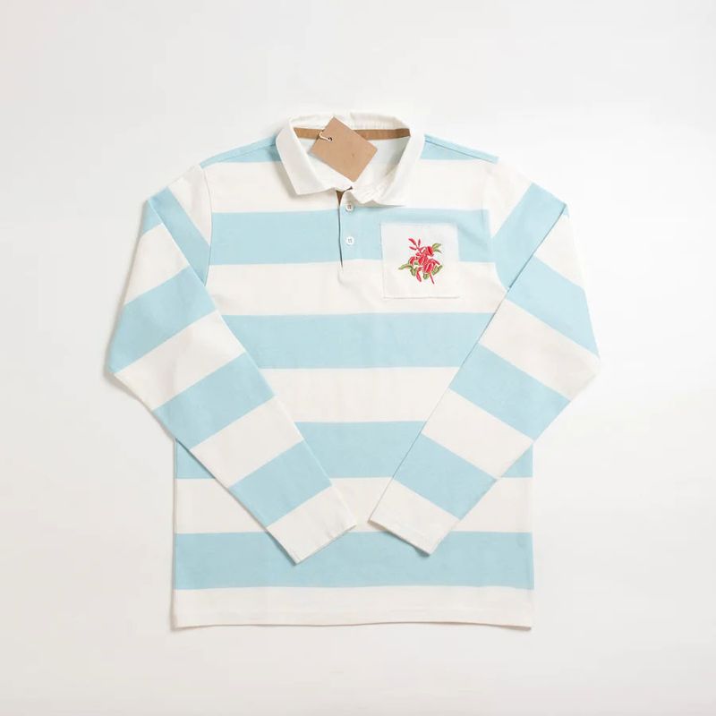 Sky Blue & White Collar Long Sleeve T-shirt