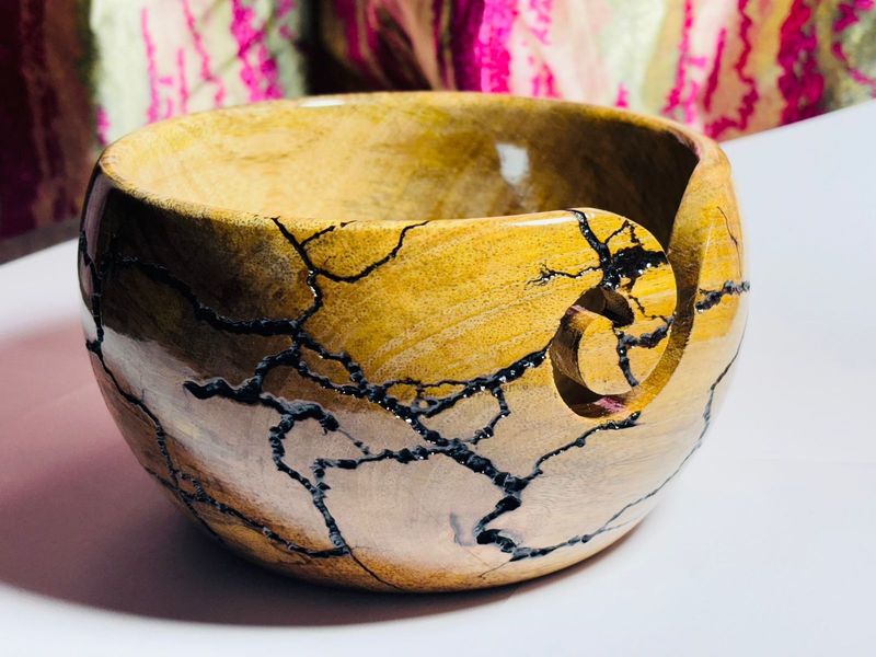 burnt wood yarn bowl