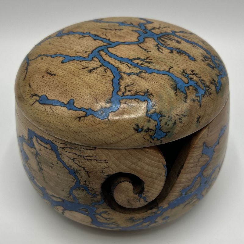 blue inlaid lidded yarn bowl