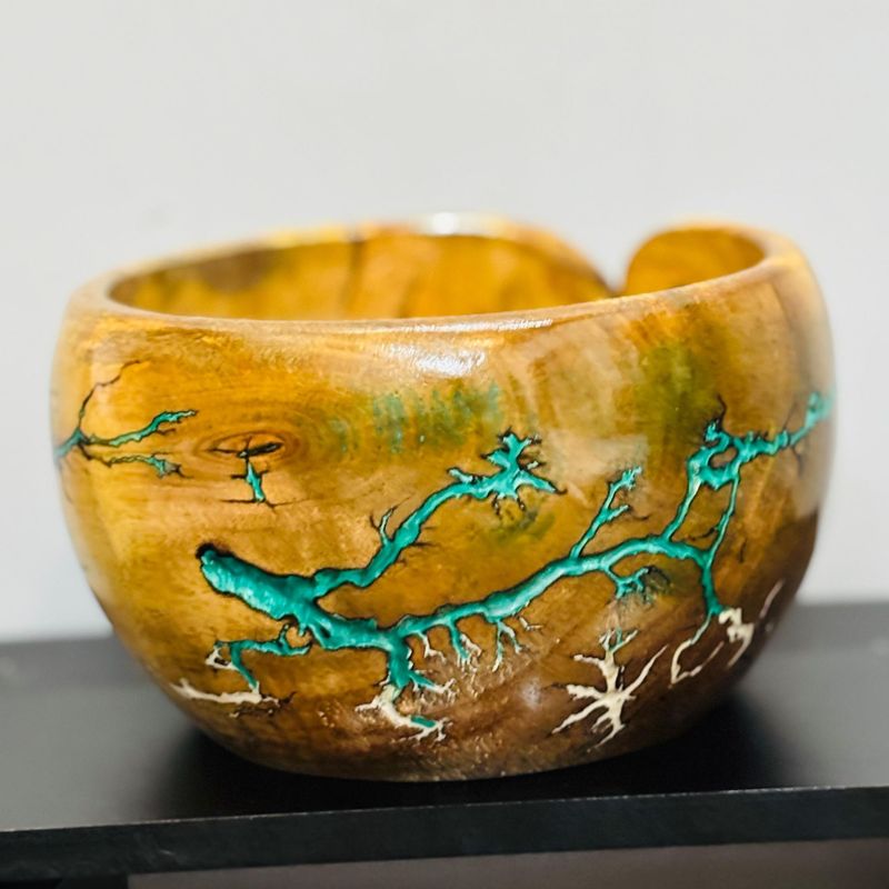 Green and White inlay yarn bowl