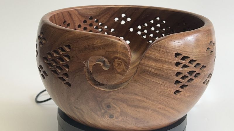 fretted teak yarn bowl