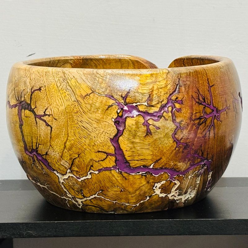 Purple and White inlay yarn bowl