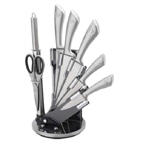 8 pcs, knife stand set, silver,  Royalty Line RL-KSS804