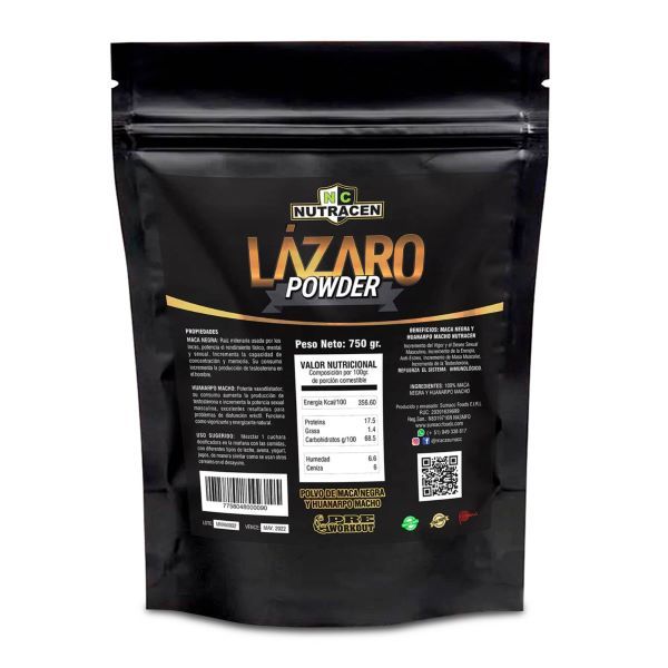 750GR, Black Peruvian Maca with Huanarpo Macho, LÁZARO POWDER