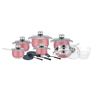 18 pcs, cookware set, pink, stainless-steel, Herenthal 1801BBR