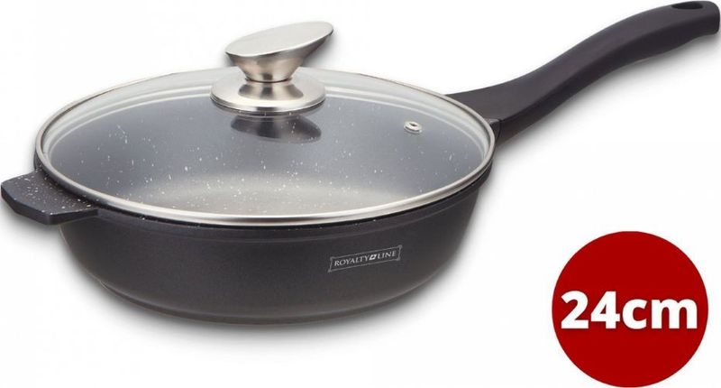 28cm, deep frying pan, cast aluminum, marble-coated, dishwasher-safe, glass lid, black, ROYALTYLINE BDF28ML