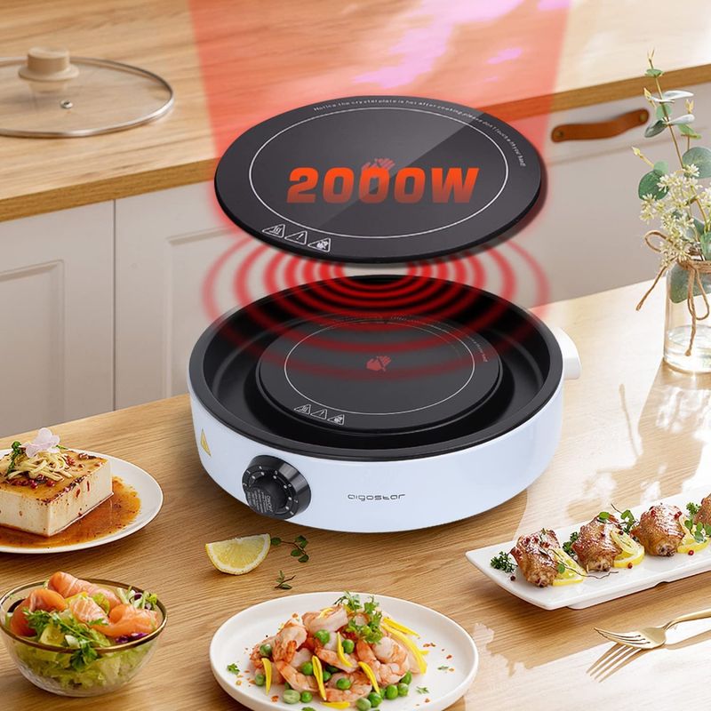 2000W, induction plate, glass ceramic cooking plate, electric grill, 2 in 1, Aigostar Foodie