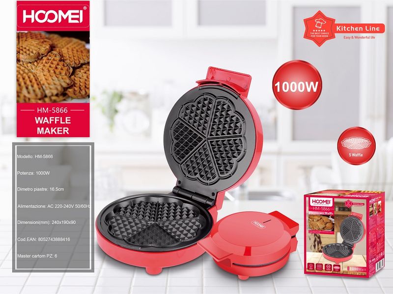 1000W, waffle maker, non-stick coating plate, temperature control, Hoomei