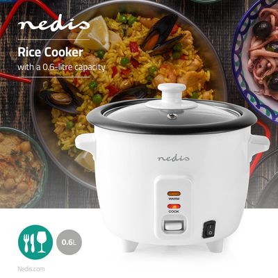 300W, rice cooker, 0.6 lt, alluminium steamer, non-stick coating, removable bowl, Nedis