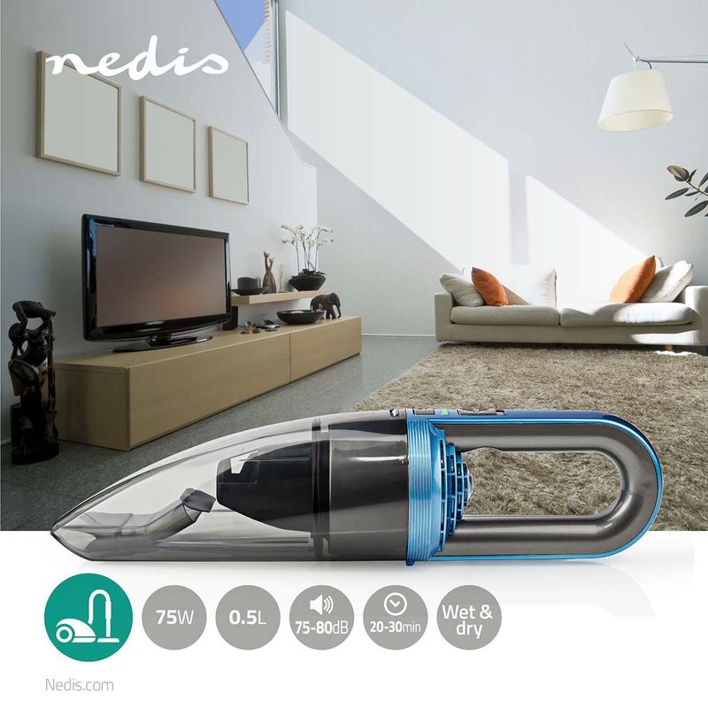 75W, handheld vacuum cleaner, portable, rechargeable, wet dry vacuum, two settings, Nedis