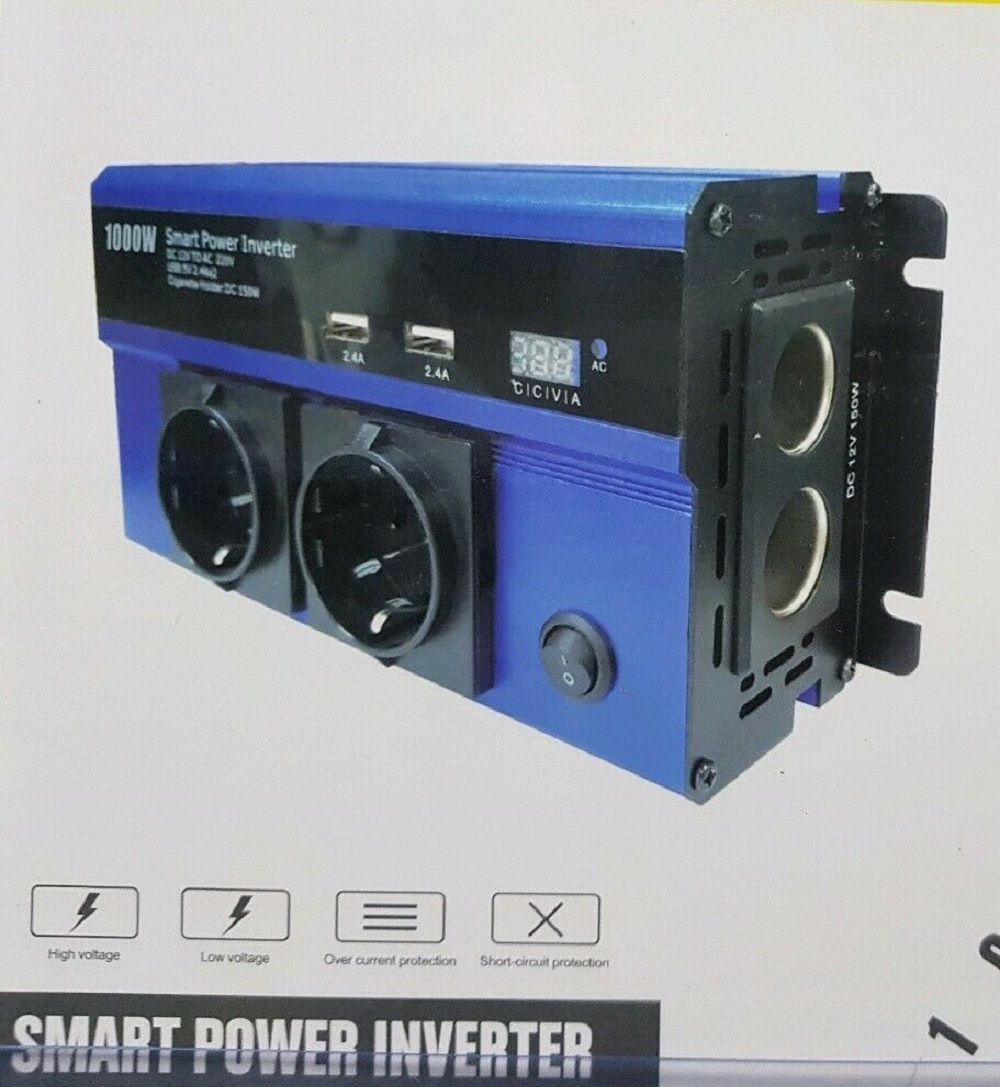 1000W, inverter, smart power, DC/AC current, battery inverter, 12v car battery, Andowl