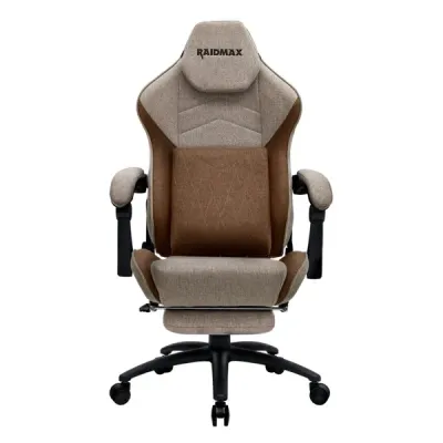 Gaming Chair, Fabric, Up to 150kg, Linkage Armrests, Footrest, 180deg Tilting, Head &amp; Lumbar support, Rocking function, Brown