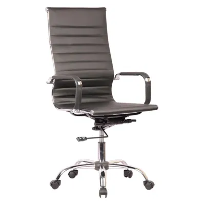 Office Chair, PU Leather, Up to 110kg, Fixed Armrests, Tilting, Lumbar support, High-back, Black