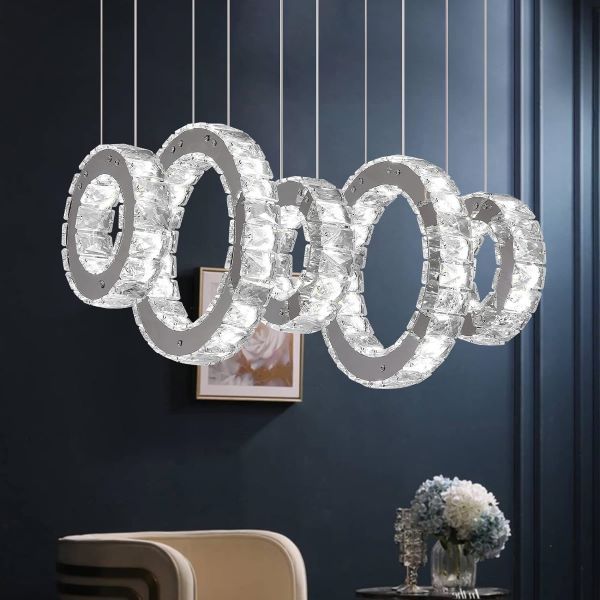42W, pendant chandelier, 5 rings, cold light 8000K, Universo
