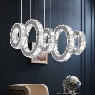 42W, pendant chandelier, 5 rings, cold light 8000K, Universo