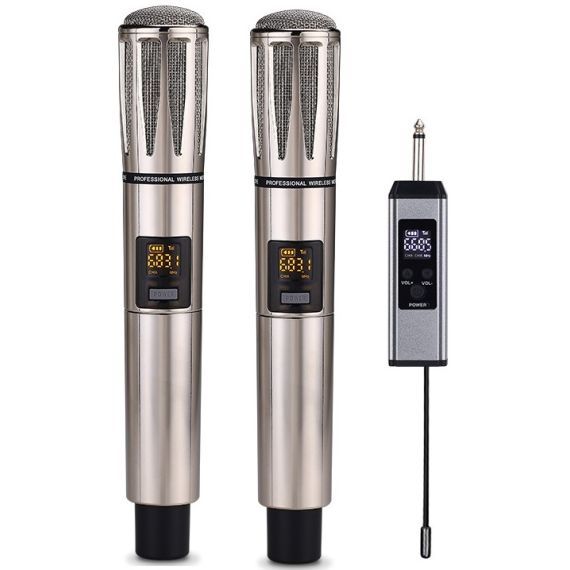 Pair of UHF rechargeable wireless microphones