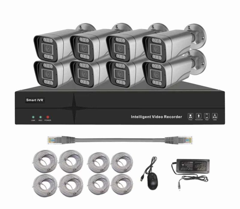 CCTV, 8 cameras, 5MP, IVR, DVR 1TB, 25MT cables, CAT6