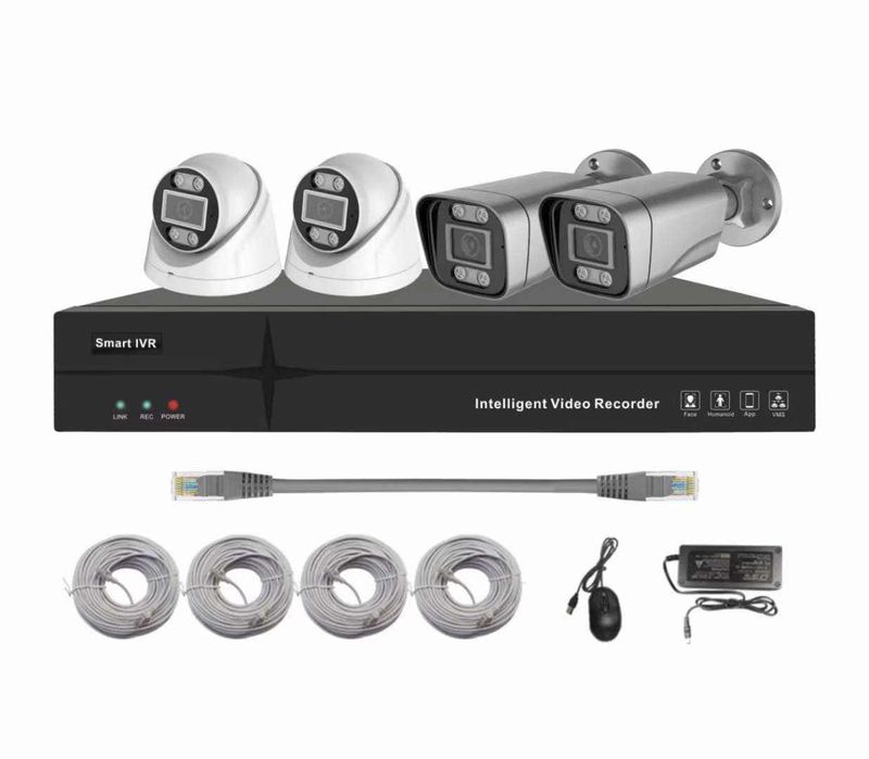 4 cameras, 5MP, IVR, DVR 500GB hard disk, 25MT cable, CAT6