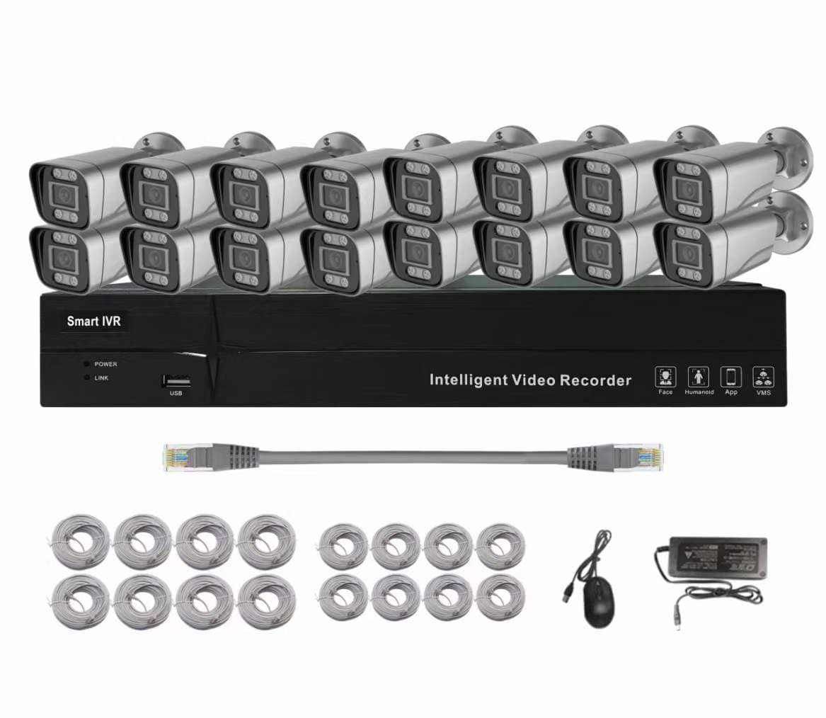 16 cameras, 5MP, IVR, DVR, 2TB hard disk, 25MT cable, CAT 6