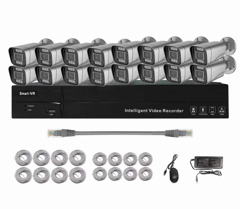 16 cameras, 5MP, IVR, DVR, 2TB hard disk, 25MT cable, CAT 6