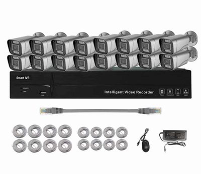 16 cameras, 5MP, IVR, DVR, 2TB hard disk, 25MT cable, CAT 6