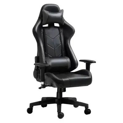 Gaming Chair, PU Leather, Up to 120kg, 2D Adjustable Armrests, 180deg Tilting, Head &amp; Lumbar support, Rocking function, Black, CIS 2022-1-BK