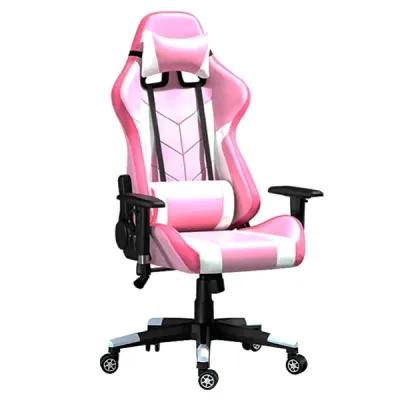 Gaming Chair, PU Leather, Up to 120kg, 2D Adjustable Armrests, 180deg Tilting, Head &amp; Lumbar support, Rocking function, White/Pink, CIS 2022-1-WH/PK