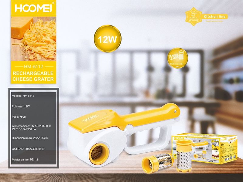 12W, rechargeable, cheese grater, interchangeable stainless steel rollers, Hoomei