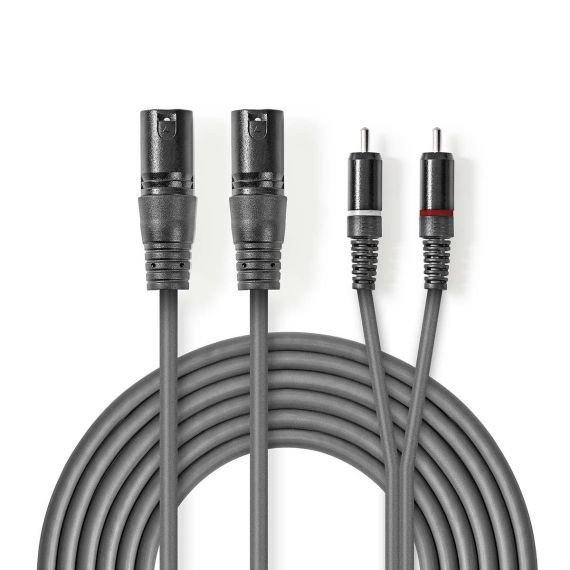Audio Cable XLR 2x Male to 3 Pin XLR - 2x Male RCA 1.5 m Gray