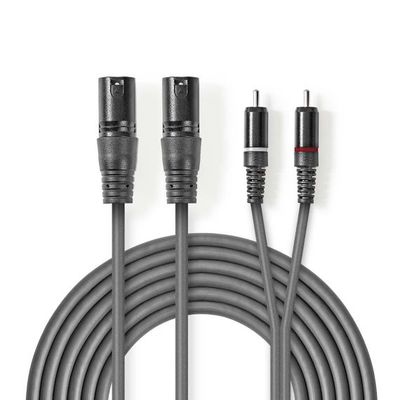 Audio Cable XLR 2x Male to 3 Pin XLR - 2x Male RCA 1.5 m Gray