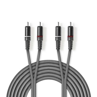 Stereo Audio Cable 2x Male RCA - 2x Male RCA 3.0 m Gray