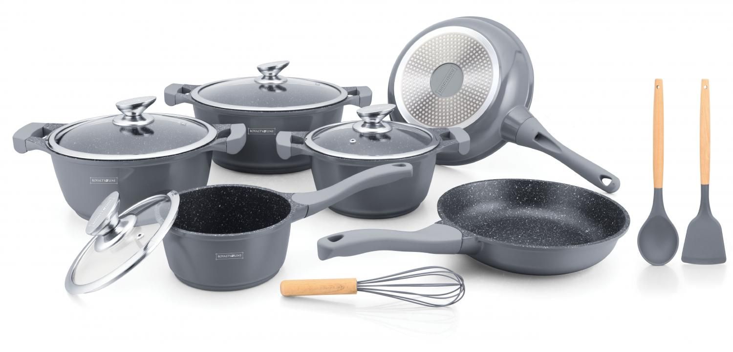 Royalty Line RL-BS1010M: 13 Pieces Ceramic Coated Cookware Set Gray