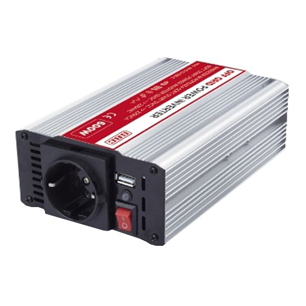 500W, power inverter, modified sine wave 12V-DC to 230V-AC, with USB, Black, GBC INV03DE