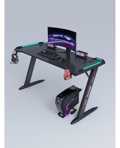 Gaming desk, rgb lights, steel frame, carbon fiber, D-2112