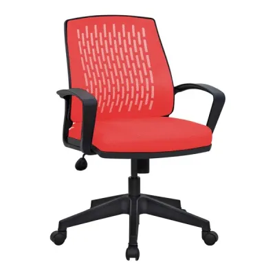Office Chair, Fabric, Up to 95kg, Fixed Armrests, Tilting, Lumbar support, Mid-Back, Meshed back, Red