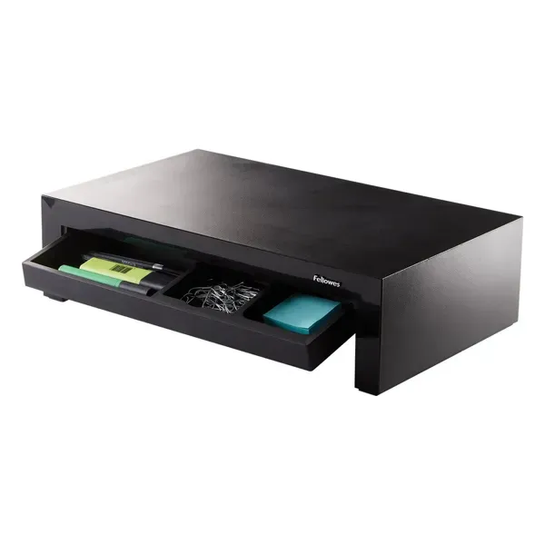 FELLOWES 8038101 Table-top Monitor Stand, Max 18Kg, Height Adjustable, With Storage Tray, Black
