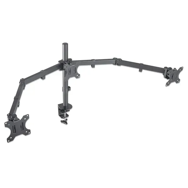 MANHATTAN 461658 Desk-Mount 13″ to 27″ Monitor Bracket, 3* Monitor, Max 7Kg, 2*Arms, Height Adjustable, Black