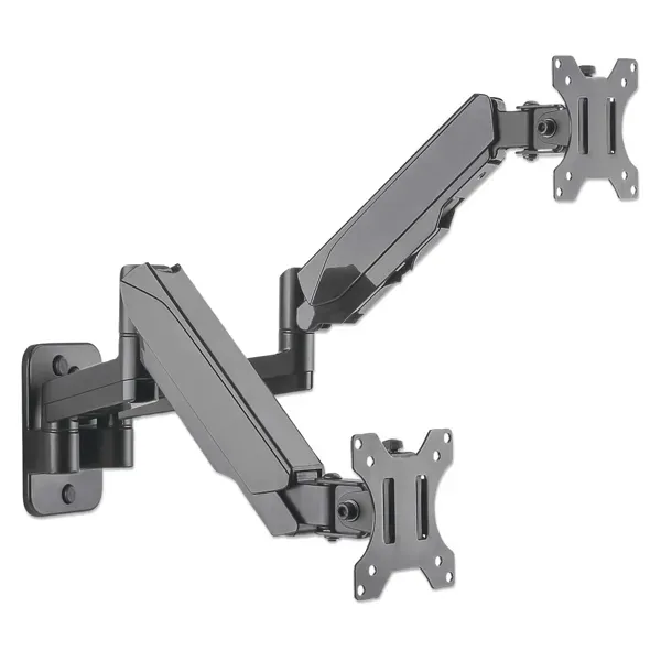 MANHATTAN 461627 Wall-Mount 17” to 32” Monitor Bracket, Tilting, Swiveling, Rotation, Max 8Kg, 2*Arms, Extending, Gas-Spring-Mechanism, Max Ext 464 mm, Black